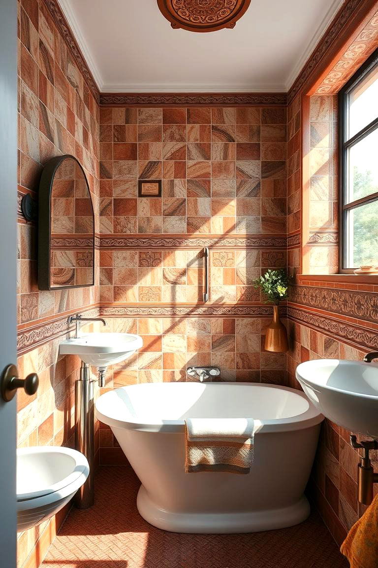 Elegant Terracotta Tile Detailing - 24 Tuscan Bathroom Ideas