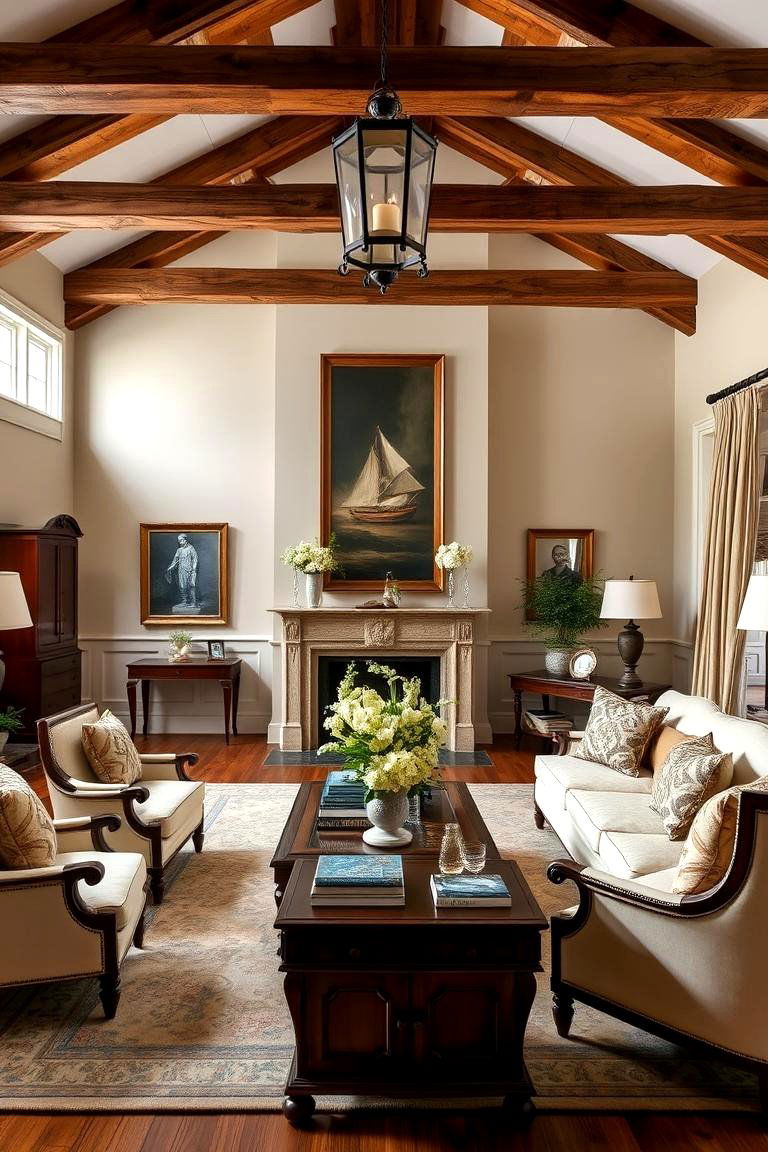 Elegant Traditional Warmth - 24 Exposed Beam Living Room Ideas