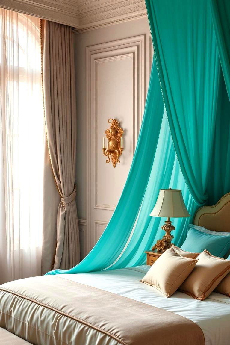 Elegant Turquoise Drapery - 24 Turquoise Bedroom Ideas