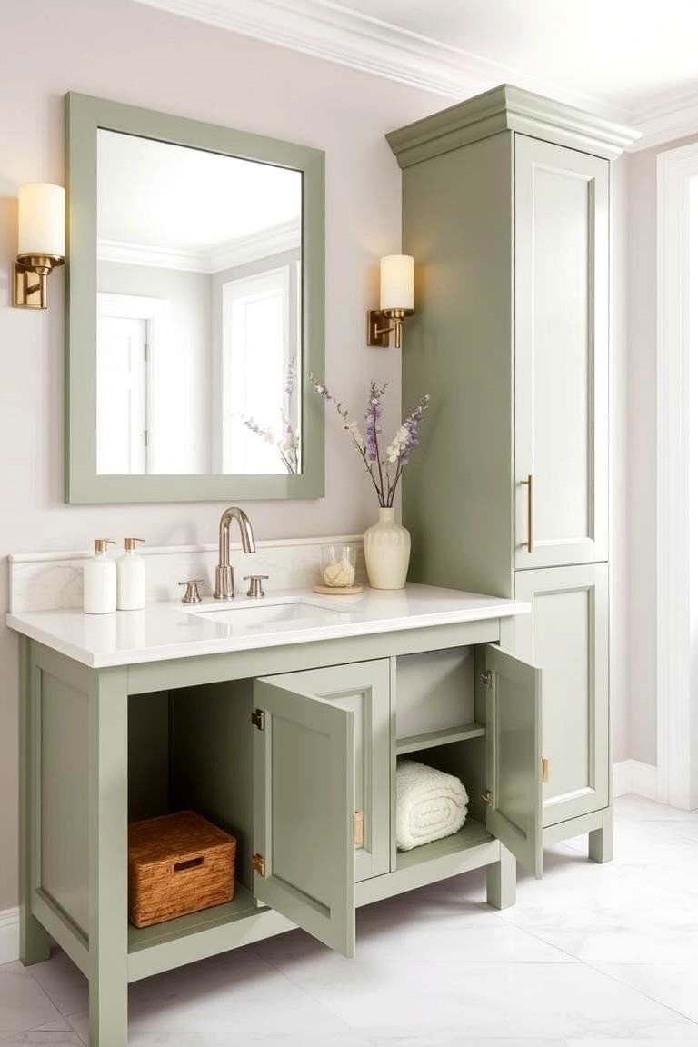 Elegant Vanity Design - 24 Sage Green and Cream Bathroom Ideas