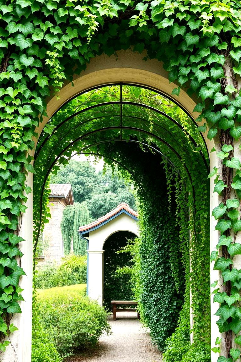 Elegant Vine Covered Arch Walkway - 24 Covered Walkway Ideas