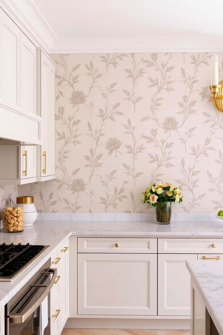Elegant Wallpapered Feature - 24 Kitchen Accent Wall Ideas