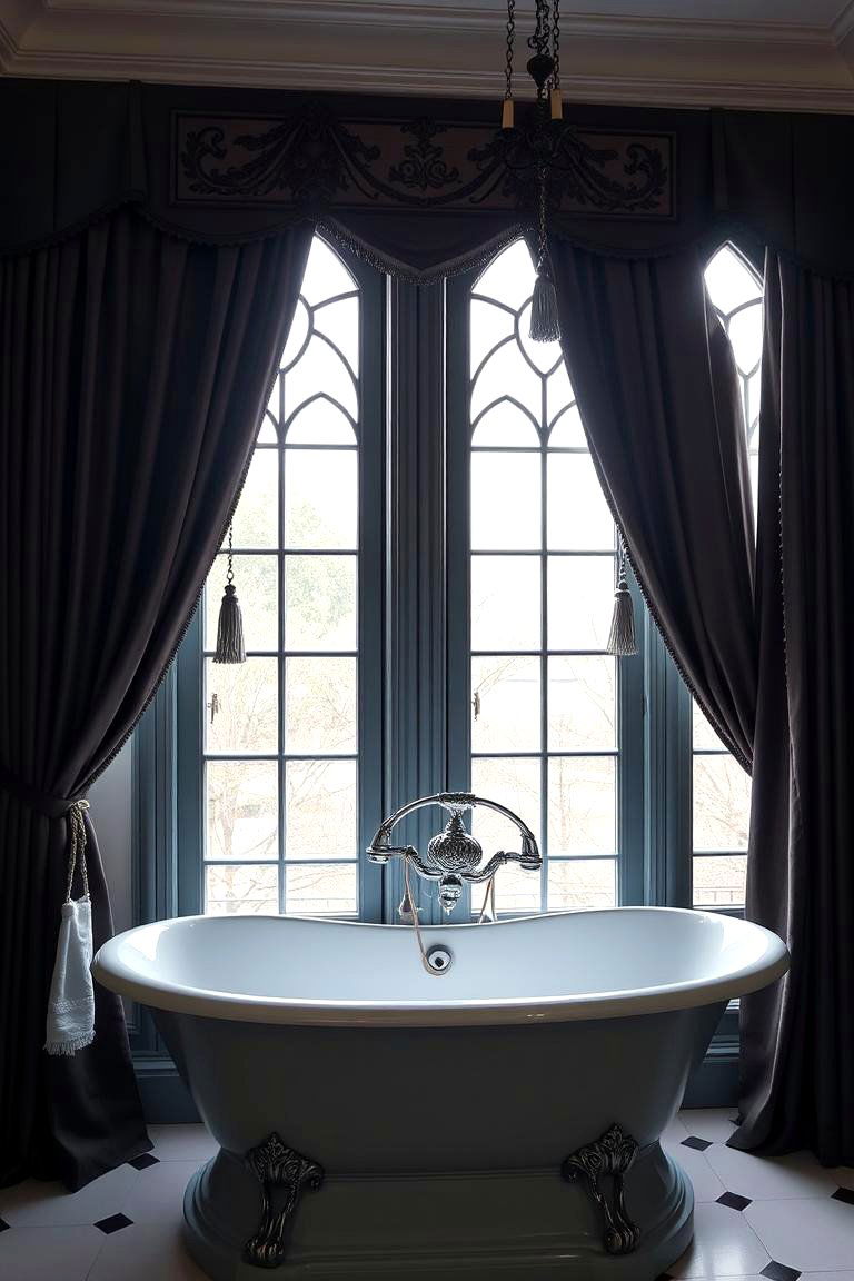 Elegant Window Treatments - 24 Gothic Bathroom Ideas