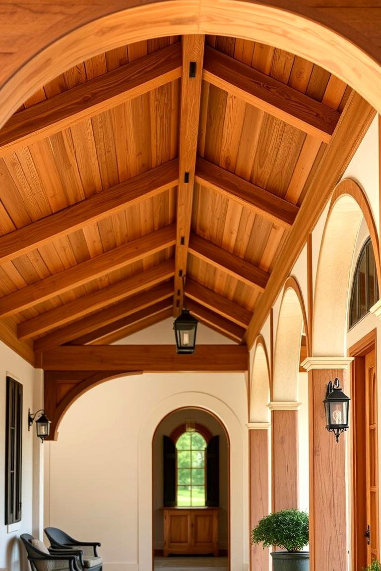 Elegant Wooden Beams and Arched Details - 24 Colonial Front Porch Ideas
