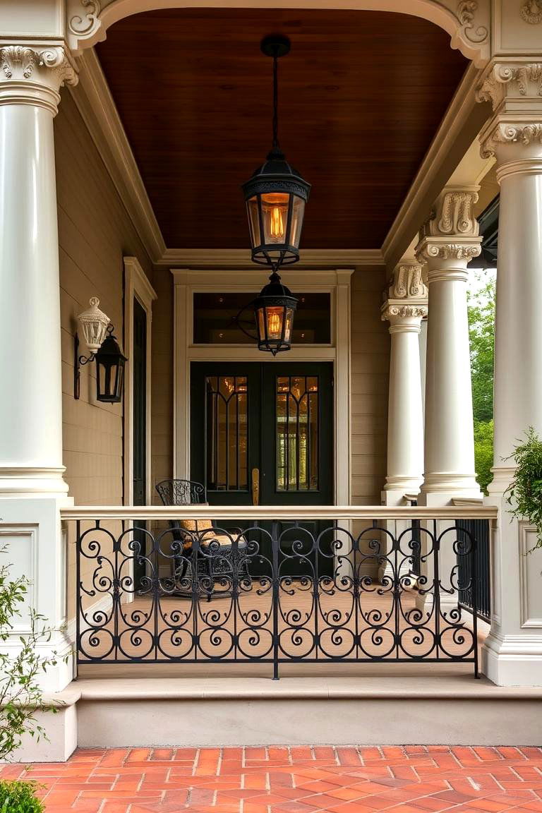 Elegant Wrought Iron Detailing - 24 Large Front Porch Ideas