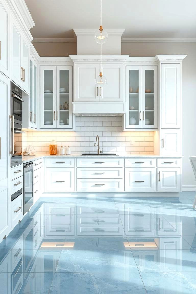 Elegant and Reflective Glass Tile - 24 Kitchen Flooring Ideas