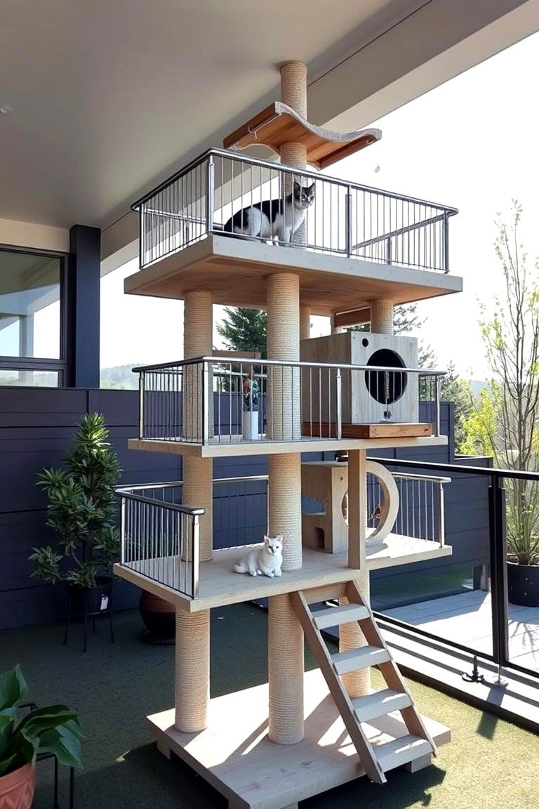 Elevated Deck Perch Cat Tree - 24 Outdoor Cat Tree Ideas