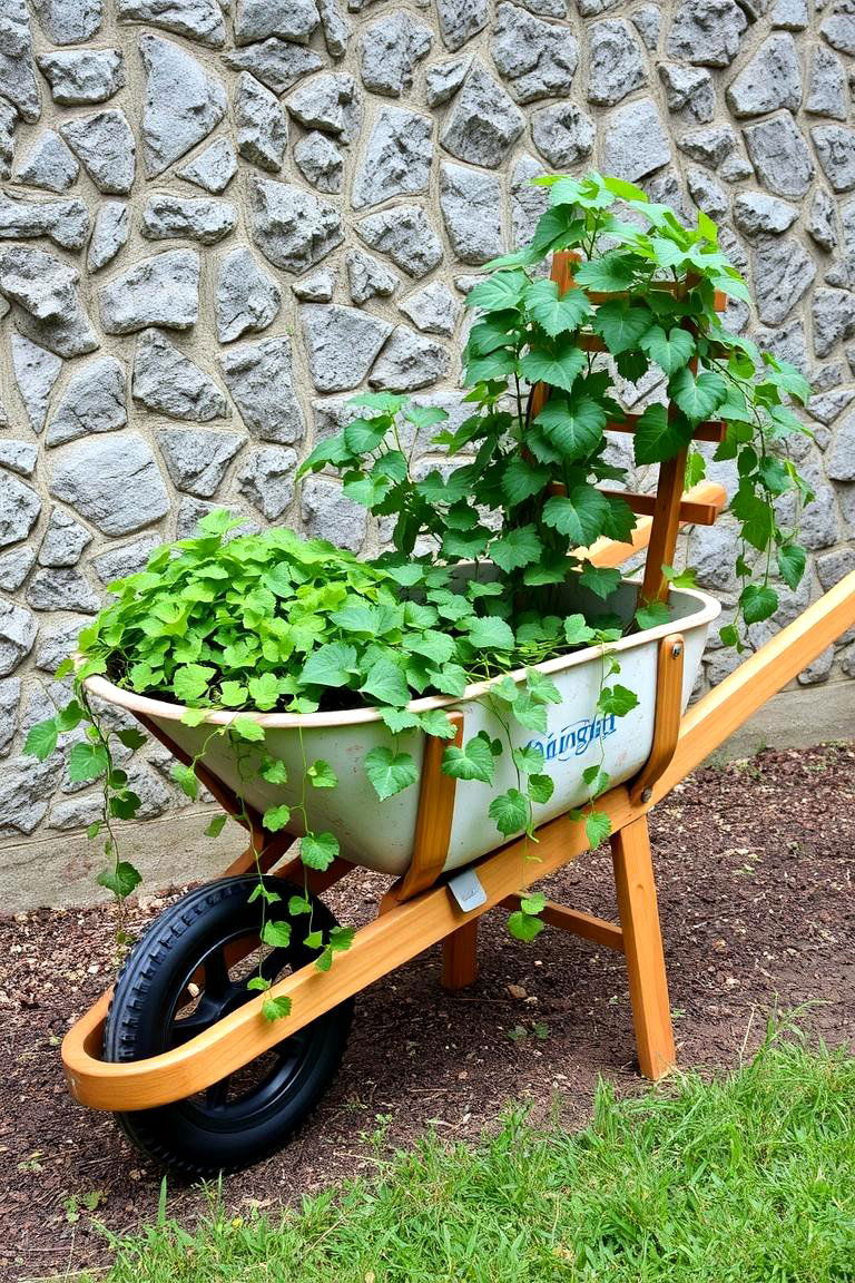 Elevated Planter with Ladder Accents - 24 Old Wheelbarrow Ideas
