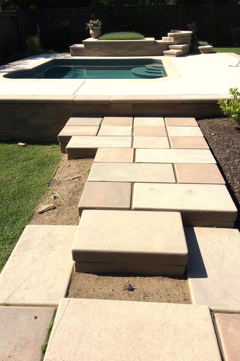 Elevated Platform with Raised Pavers - 24 Concrete Pavers Around Pool Ideas