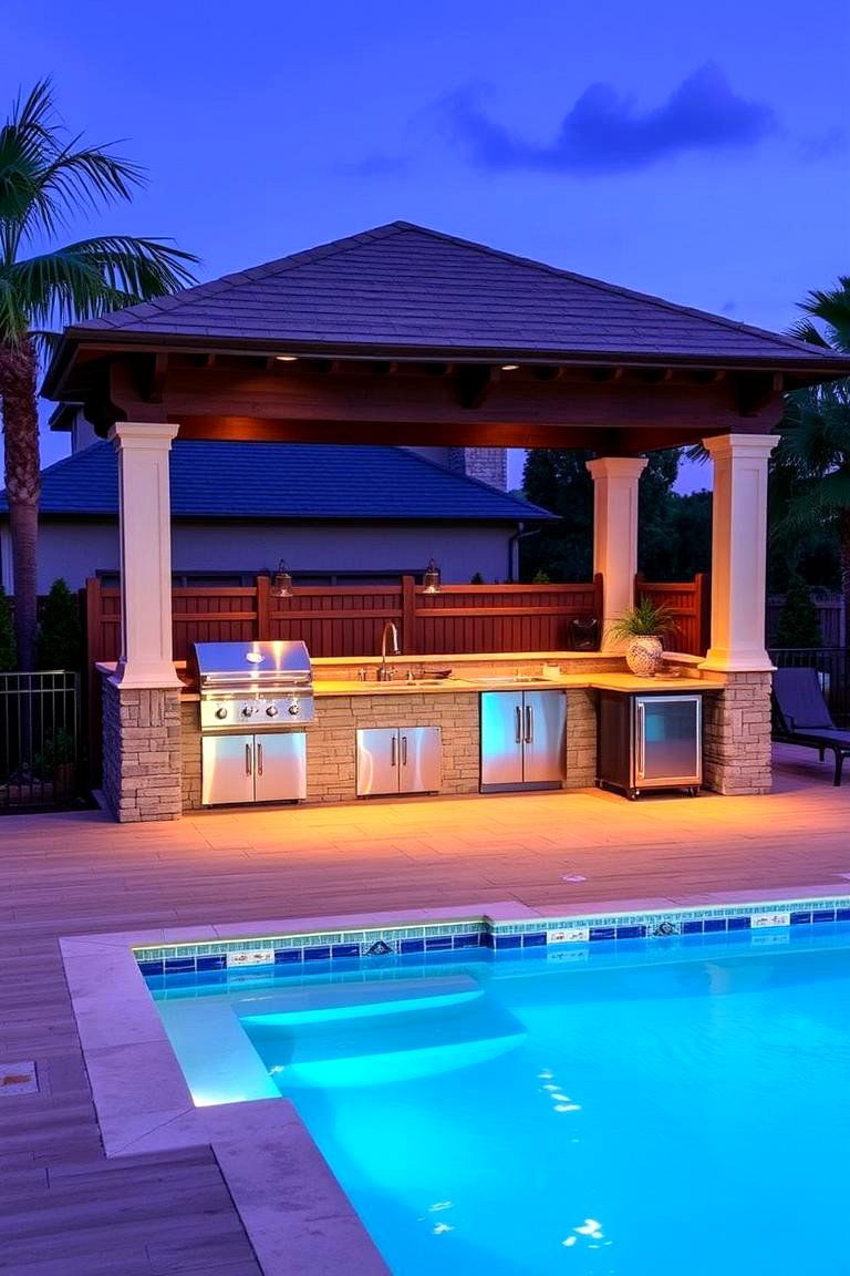 Elevated Pool Deck with Outdoor Kitchen - 24 Above-ground Pool With Deck Ideas