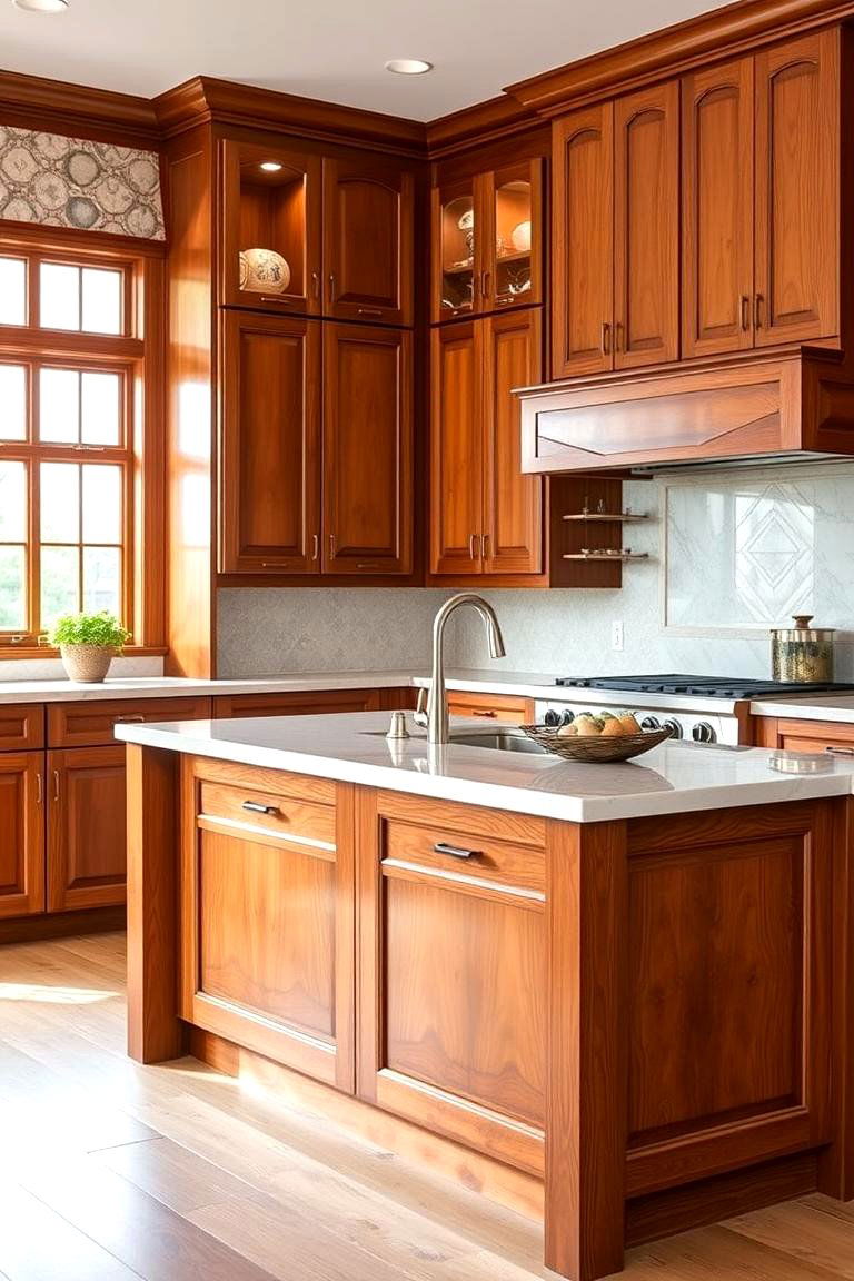 Elevates the Appearance of Island Cabinets - 24 Natural Cherry Kitchen Cabinets