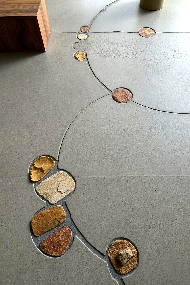 Embedded Stone Concrete Design - 24 Concrete Floor Ideas