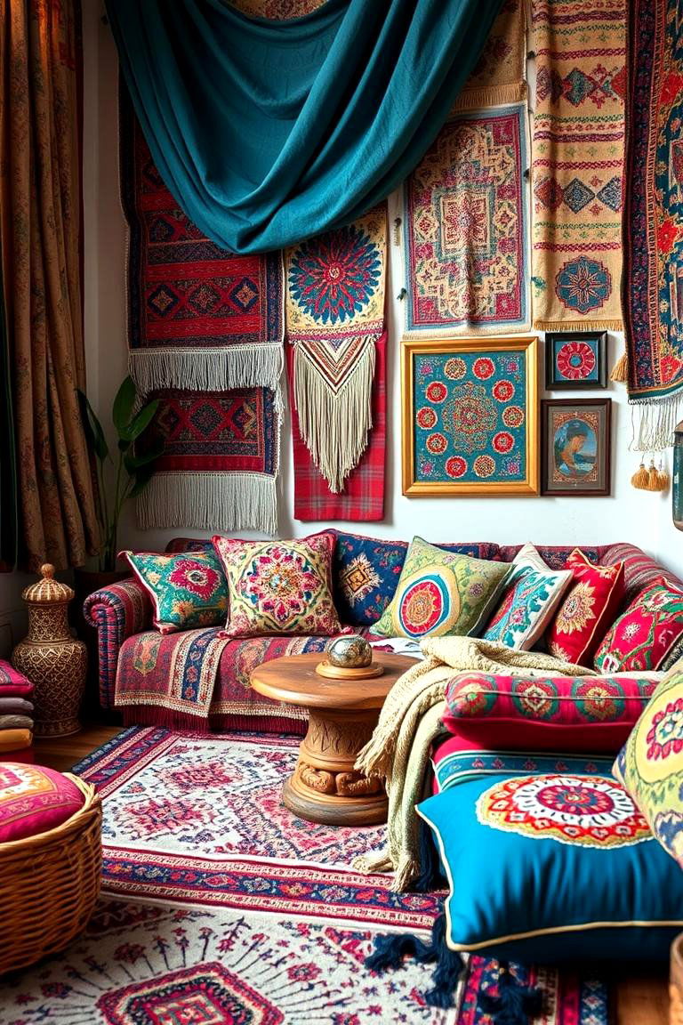 Embrace Eclectic Textiles and Patterns - 24 Small Boho Bedroom Ideas
