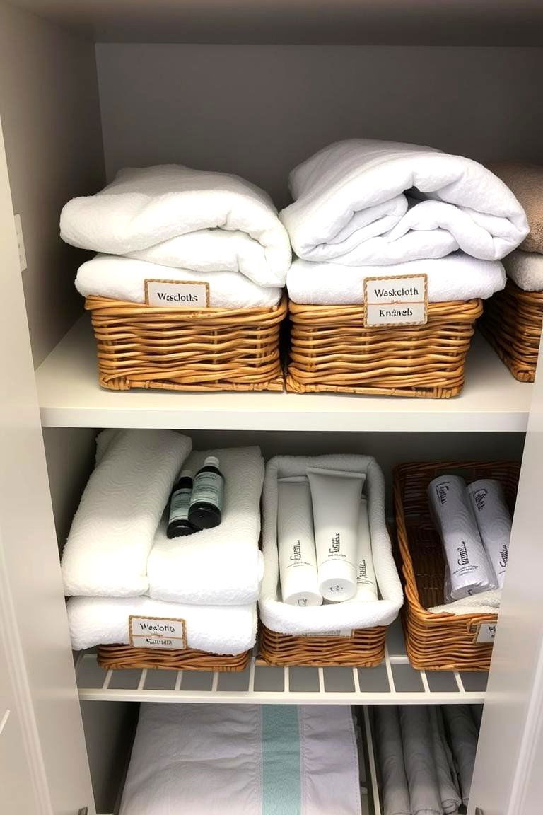 Embrace Labeled Bins and Baskets - 24 Linen Closet Organization Ideas