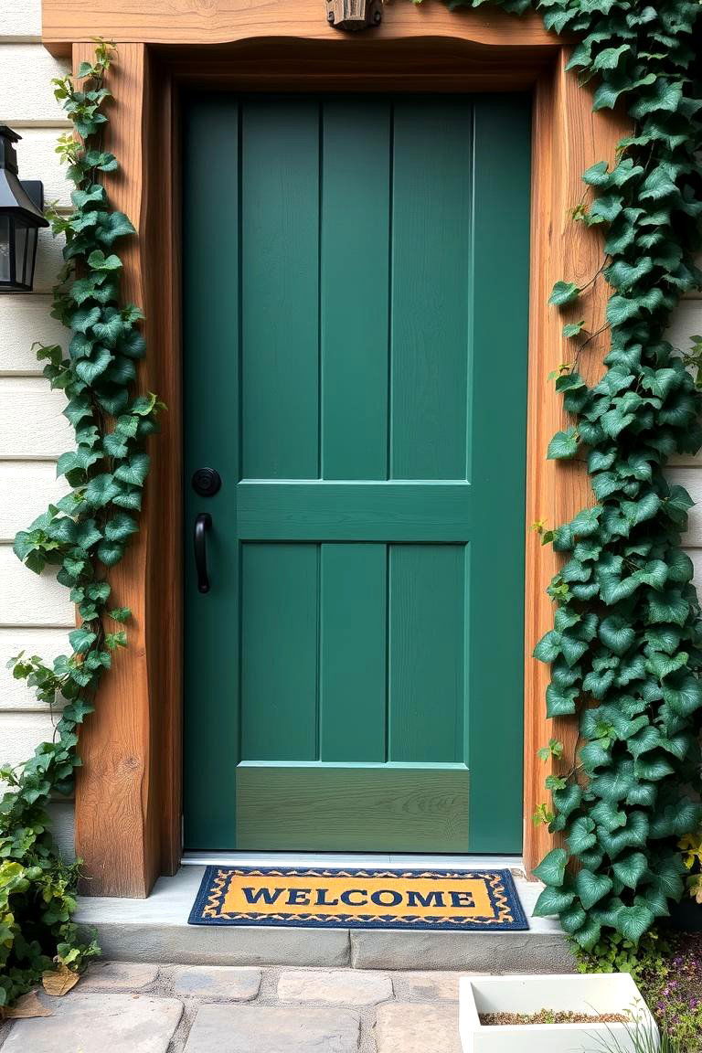 Embrace Natural Beauty with a Wood Framed Emerald Green Door - 24 Emerald Green Front Door Ideas