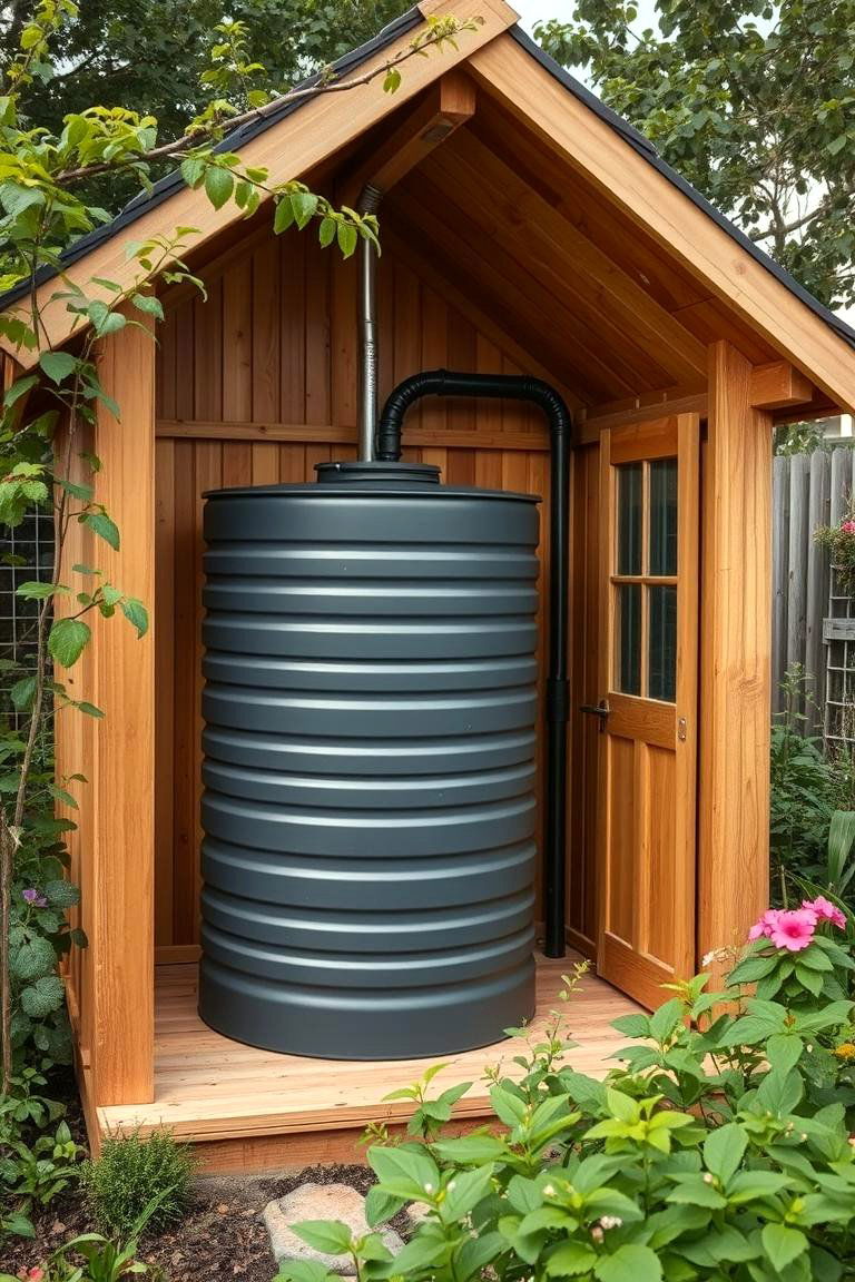 Embrace Sustainability with a Rainwater Harvesting Integration - 24 Garden Shed Ideas