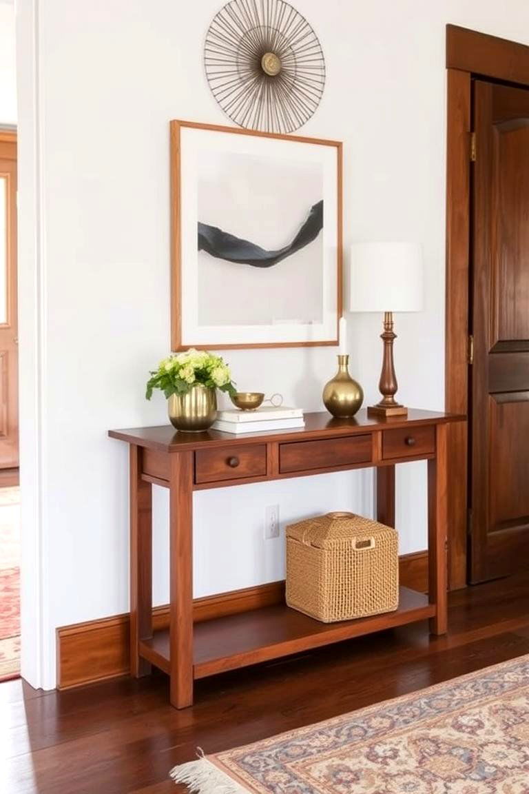 Embrace Warm Tones for a Cozy Ambiance - 24 Entry Table Decor Ideas