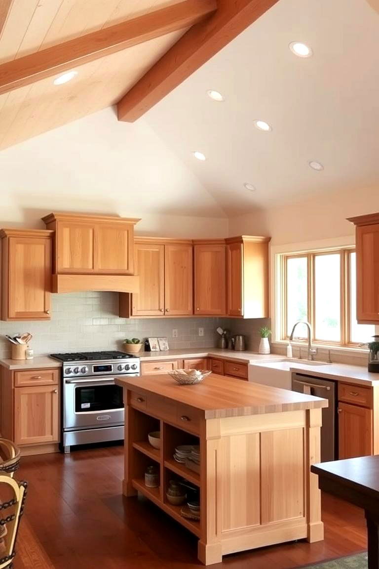 Embrace Warmth with Natural Wood Finishes - 24 Vaulted Ceiling Kitchen Ideas