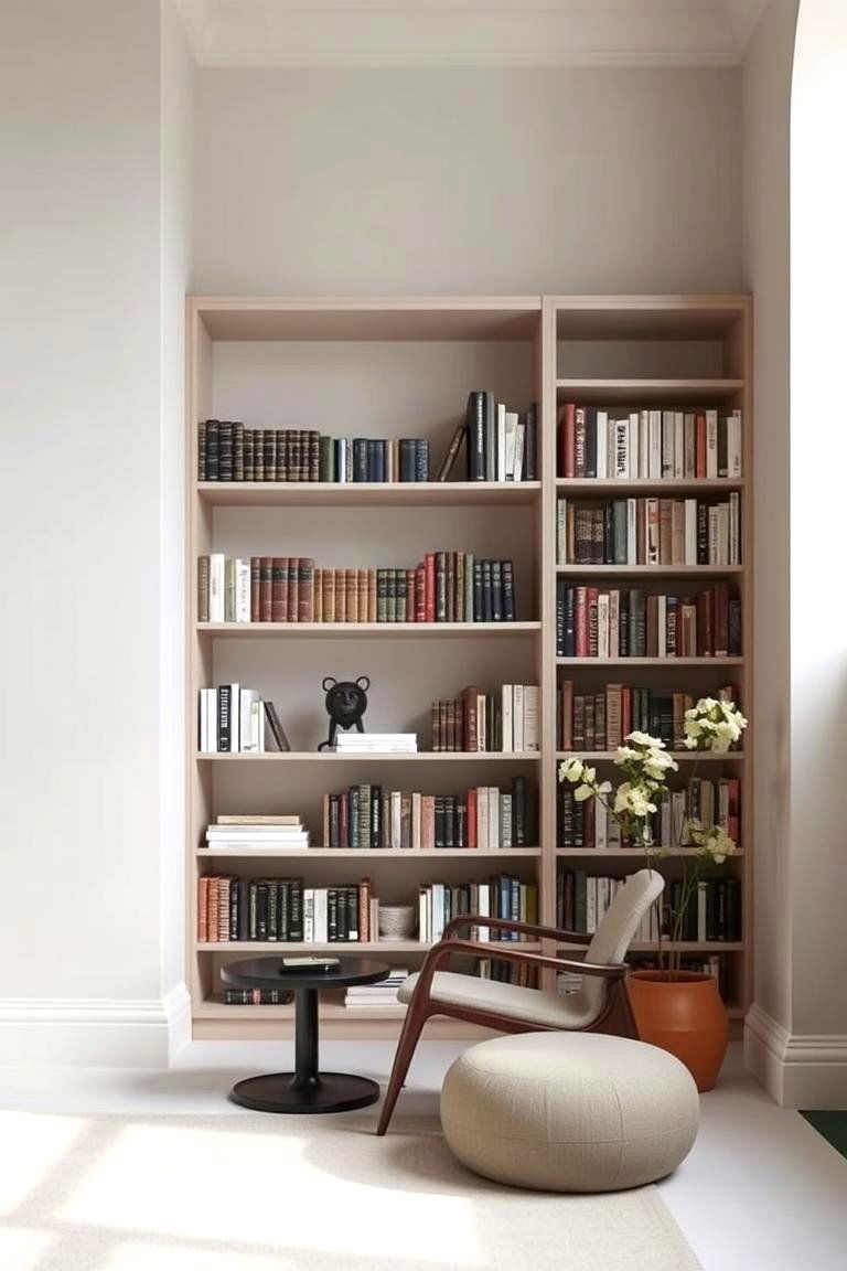 Embrace a Minimalist Library with Neutral Tones - 24 Home Library Ideas