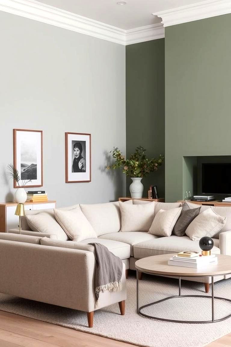Embrace a Two Toned Wall Scheme - 24 Grey and Sage Green Living Room Ideas