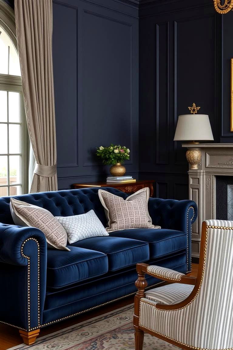 Embracing a Traditional Navy Blue and Grey Look - 24 Navy Blue and Grey Living Room Ideas