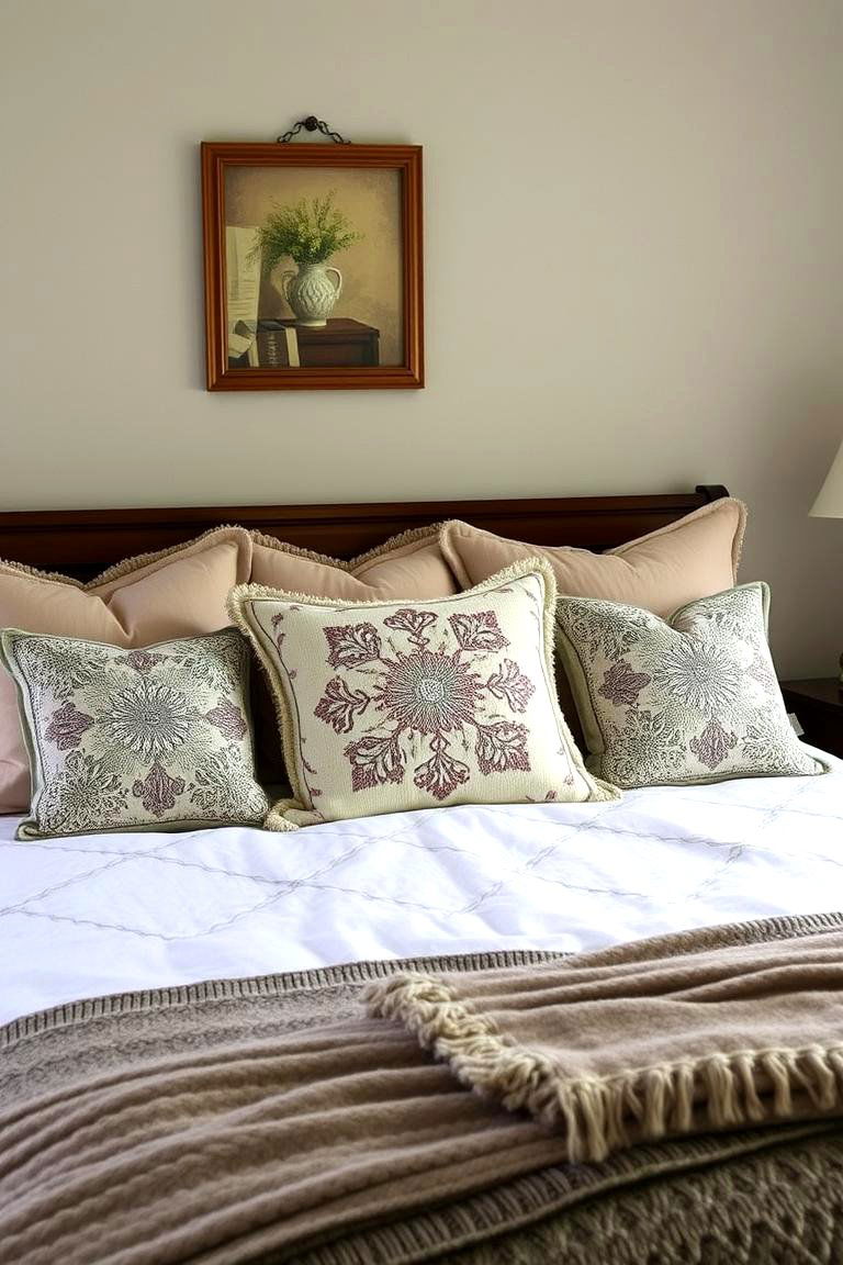 Embroidered Accent Pillows - 24 Grandmillennial Style Bedroom Ideas