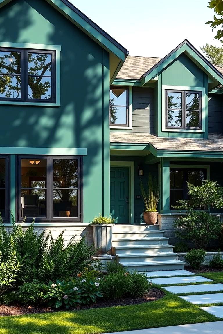 Emerald Elegance - 24 Dark Green Exterior Paint Color Schemes