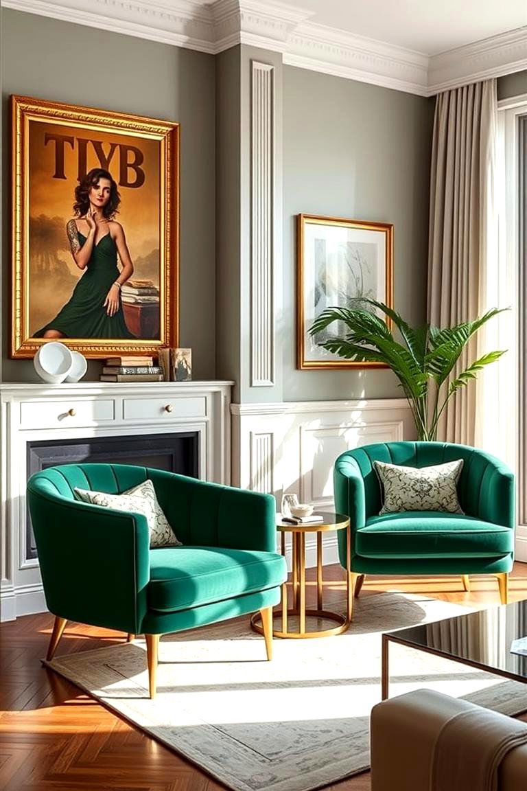 Emerald Green Accent Chairs with Gold Legs - 24 Emerald Green and Gold Living Room Ideas