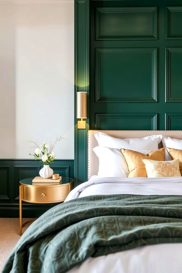 Emerald Green Accent Wall Panelling - 24 Green Panelling Bedroom Ideas