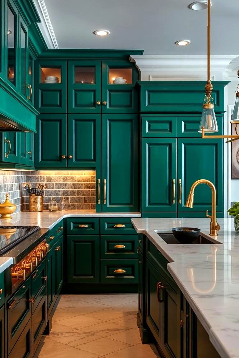 Emerald Green Cabinets for a Bold Luxe Vibe - 24 Green Kitchen Cabinet Ideas