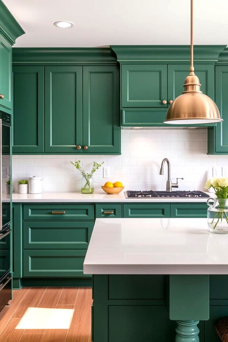 Emerald Green Cabinets with White Countertops - 24 Emerald Green Kitchen Ideas