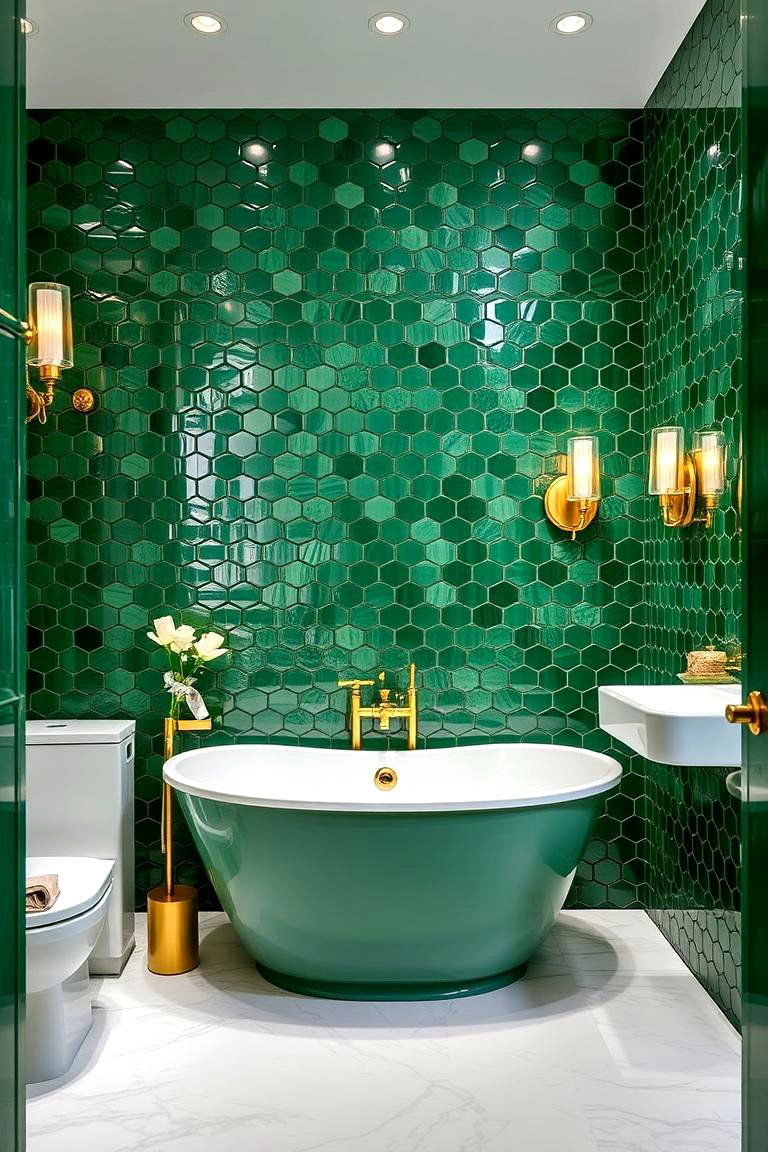 Emerald Green Hexagon Tiles - 24 Green Bathroom Tile Ideas