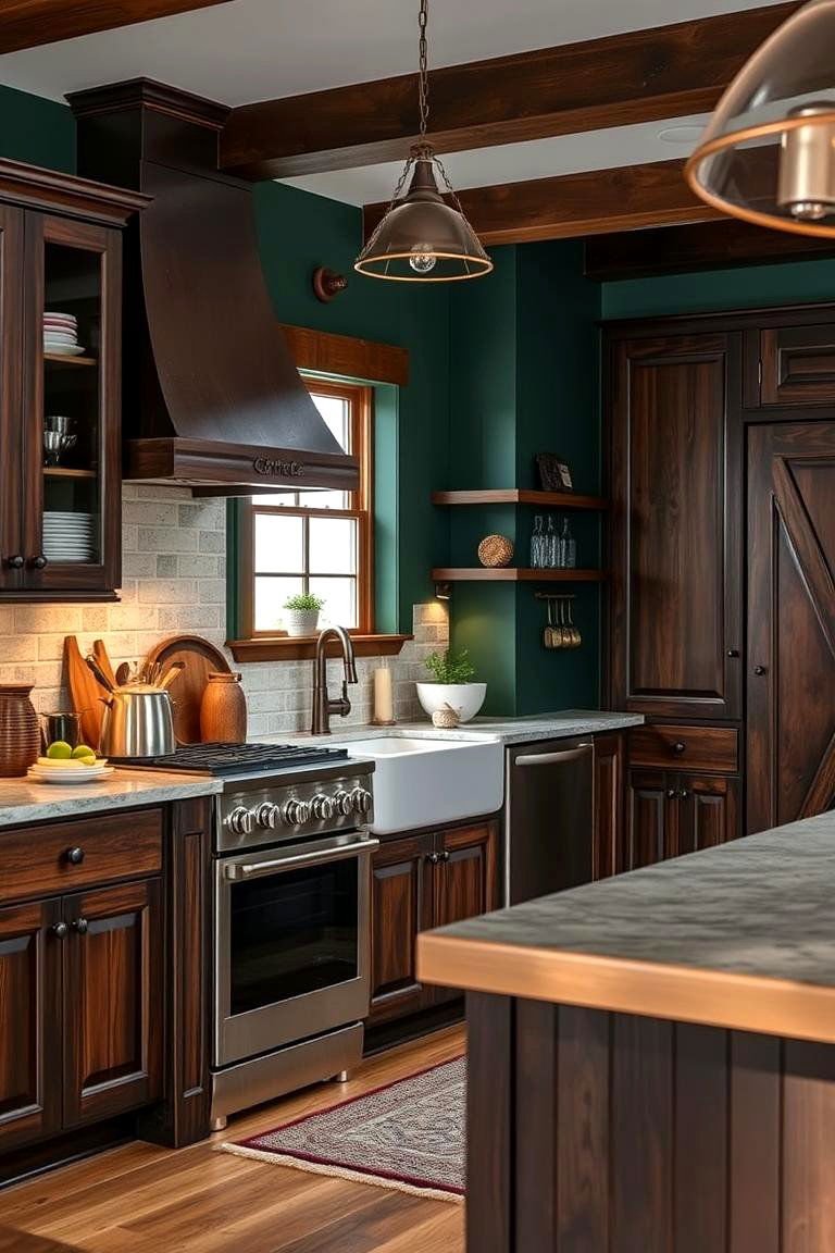 Emerald Green Kitchen with Dark Wood - 24 Emerald Green Kitchen Ideas