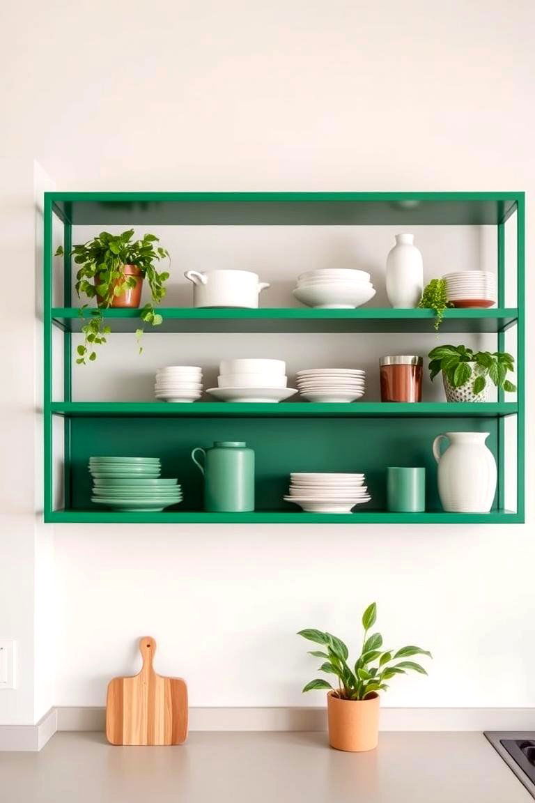 Emerald Green Open Shelving - 24 Emerald Green Kitchen Ideas