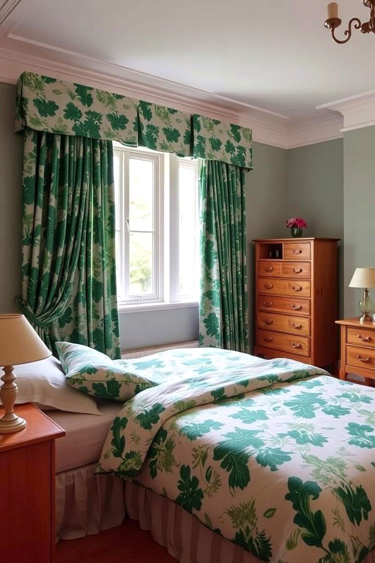 Emerald Green and Floral Patterns - 24 Emerald Green Bedroom Ideas