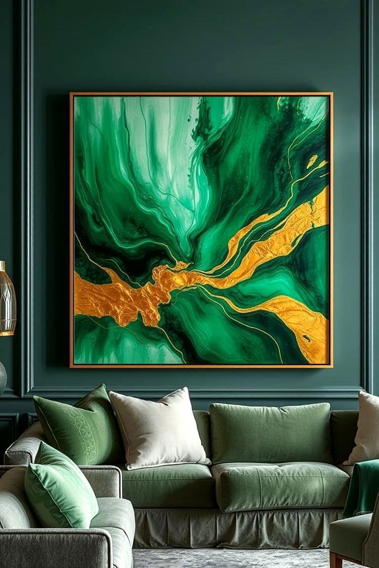 Emerald Green and Gold Art Pieces - 24 Emerald Green and Gold Living Room Ideas