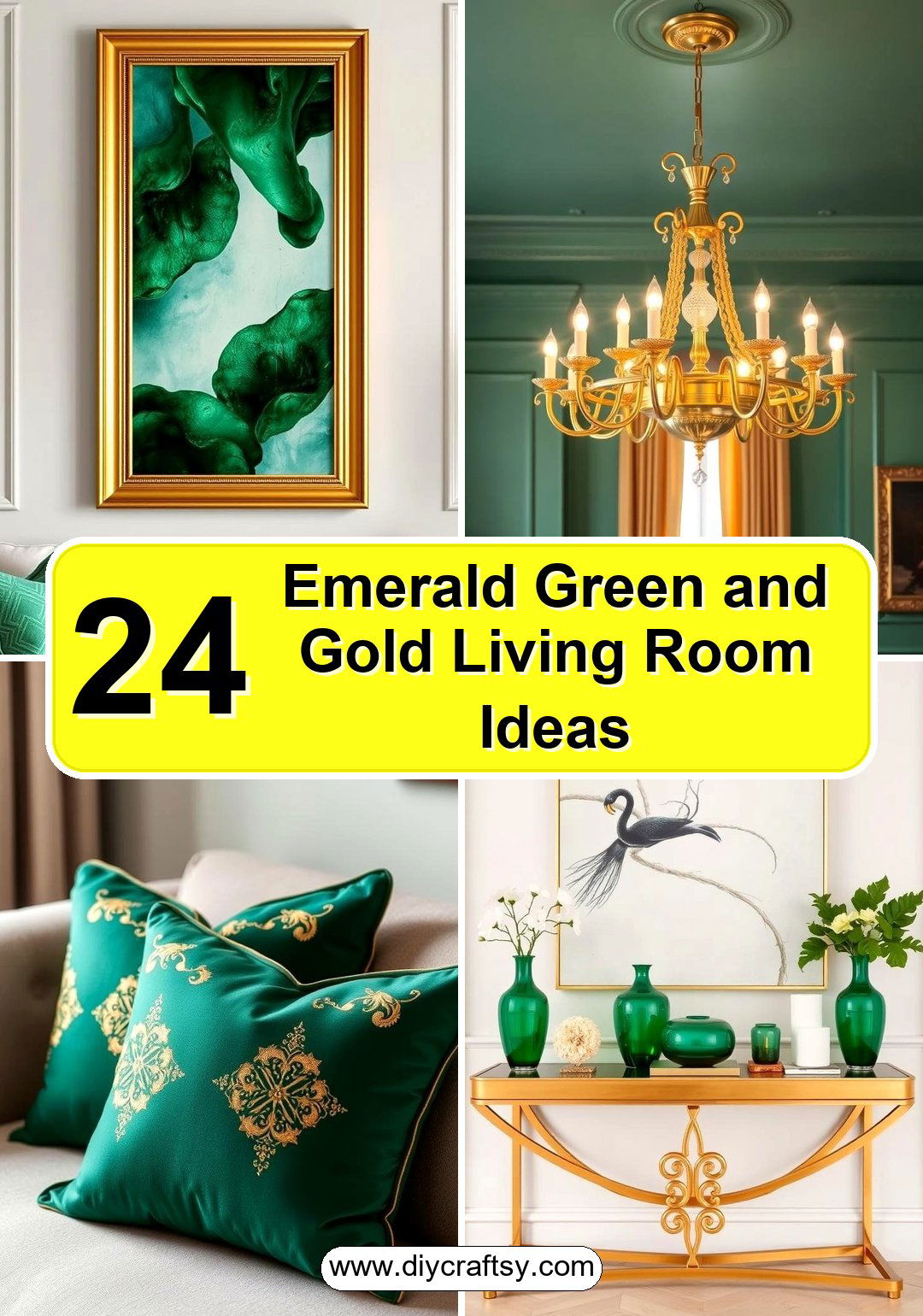 Emerald Green and Gold Living Room Ideas