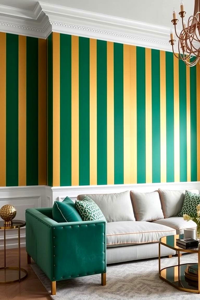 Emerald Green and Gold Striped Wallpaper - 24 Emerald Green and Gold Living Room Ideas