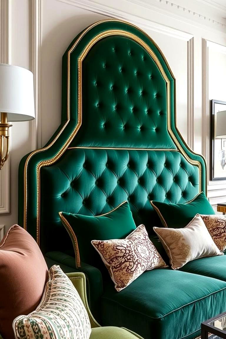 Emerald Green and Gold Upholstered Headboard - 24 Emerald Green and Gold Living Room Ideas