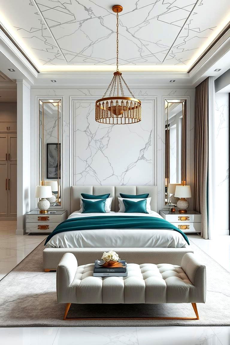 Emerald Green and White Marble - 24 Emerald Green Bedroom Ideas