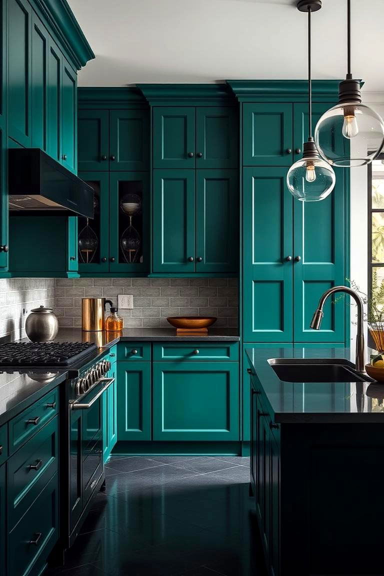 Emerald Green with Black Accents - 24 Emerald Green Kitchen Ideas
