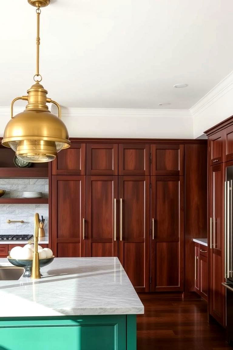 Emerald Green with Brass Light Fixtures - 24 Emerald Green Kitchen Ideas