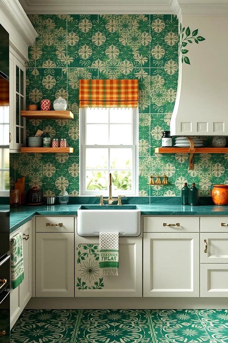 Emerald Green with Patterned Tiles - 24 Emerald Green Kitchen Ideas