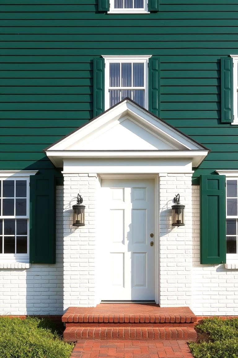 Emerald Green with White Brick - 24 Farmhouse Green Exterior Home Ideas