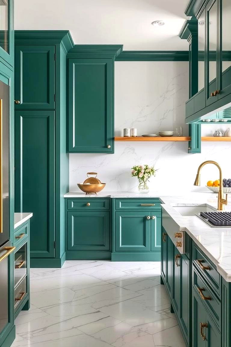 Emerald Green with White Marble - 24 Emerald Green Kitchen Ideas
