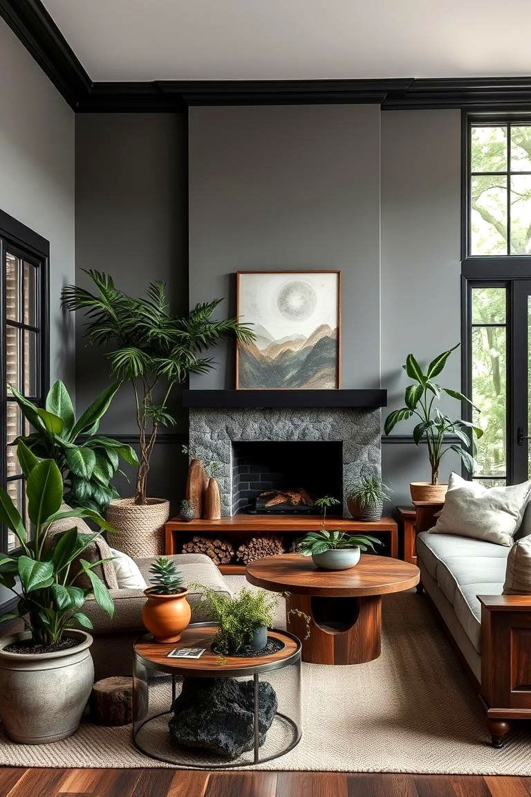 Emphasis on Natural Elements - 24 living room grey walls black trim