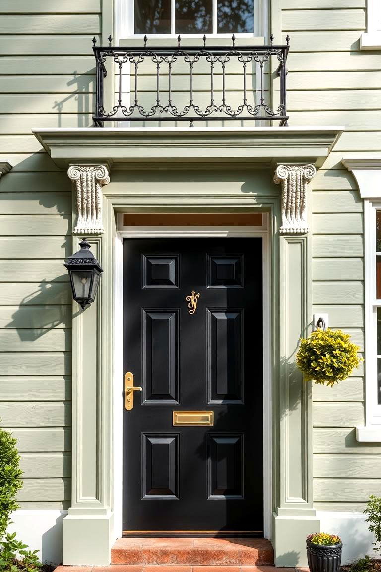 Enchanting Facade - 24 Sage Green House With Black Door