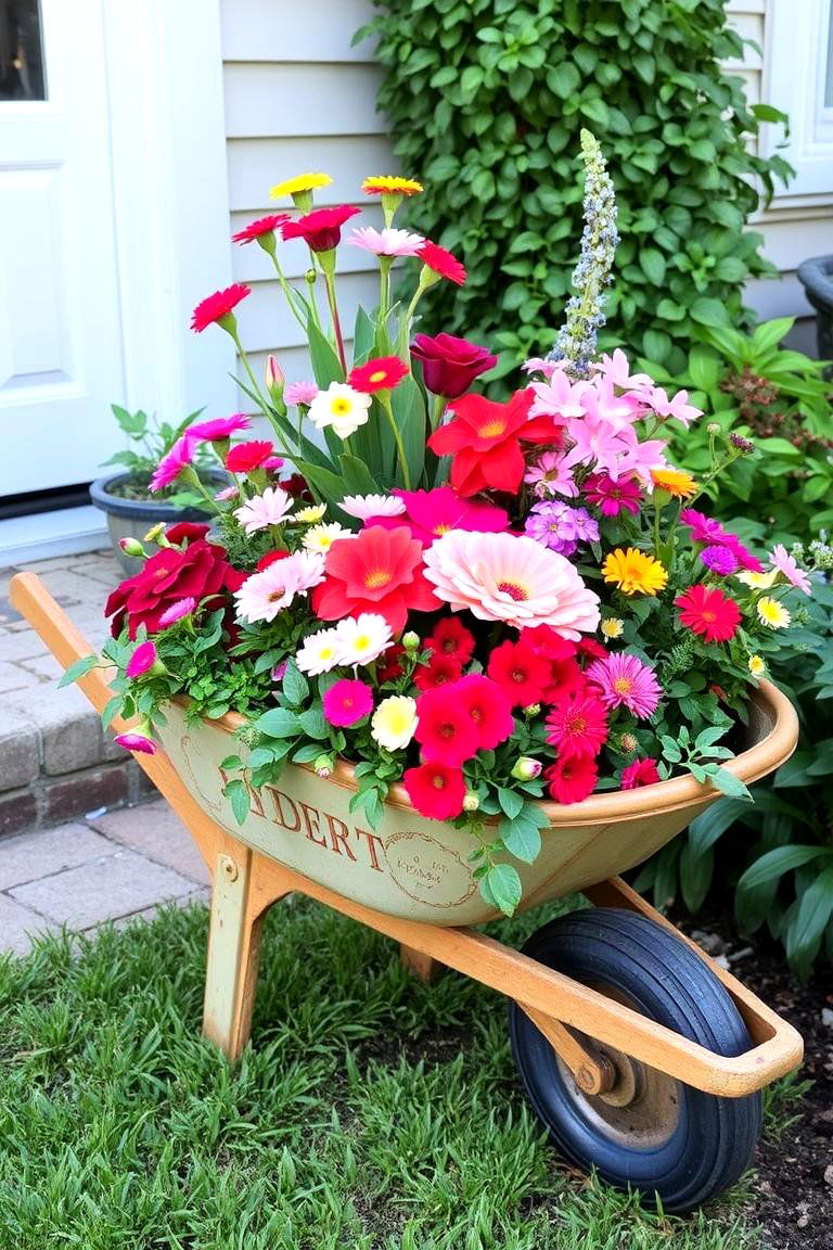 Enchanting Flower Bed Accent - 24 Old Wheelbarrow Ideas