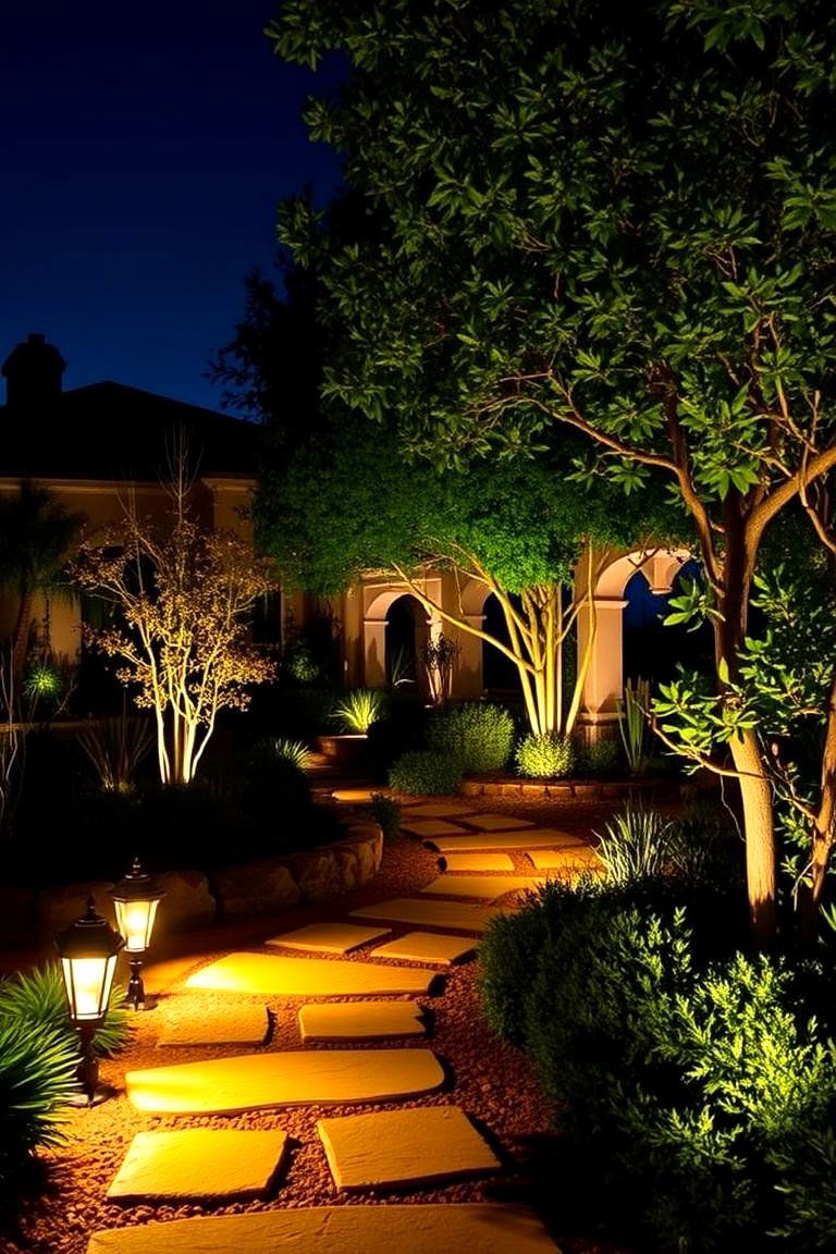 Enchanting Night Lighting - 24 front yard spanish style landscaping ideas