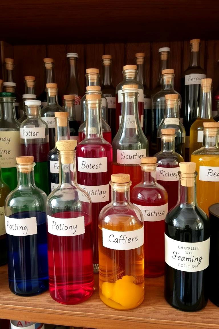 Enchanting Potions Bottles Display - 24 Harry Potter Decor Ideas